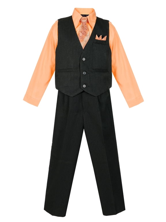 Boys 4 Piece Pinstripe Vest Set (Toddler, Little Boys, Big Boys)