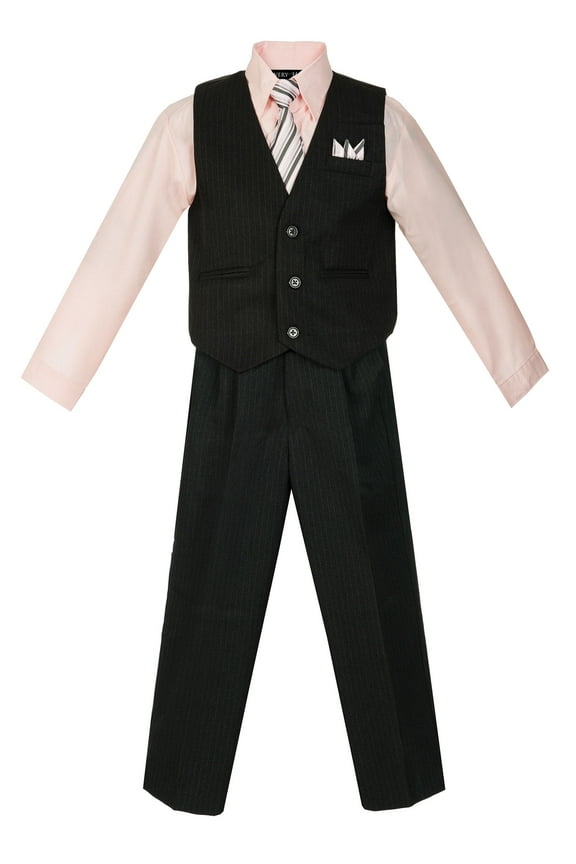Boys 4 Piece Pinstripe Vest Set (Toddler, Little Boys, Big Boys)