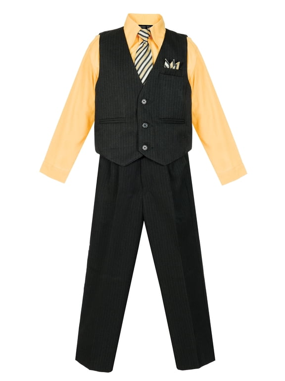 Boys 4 Piece Pinstripe Vest Set (Toddler, Little Boys, Big Boys)