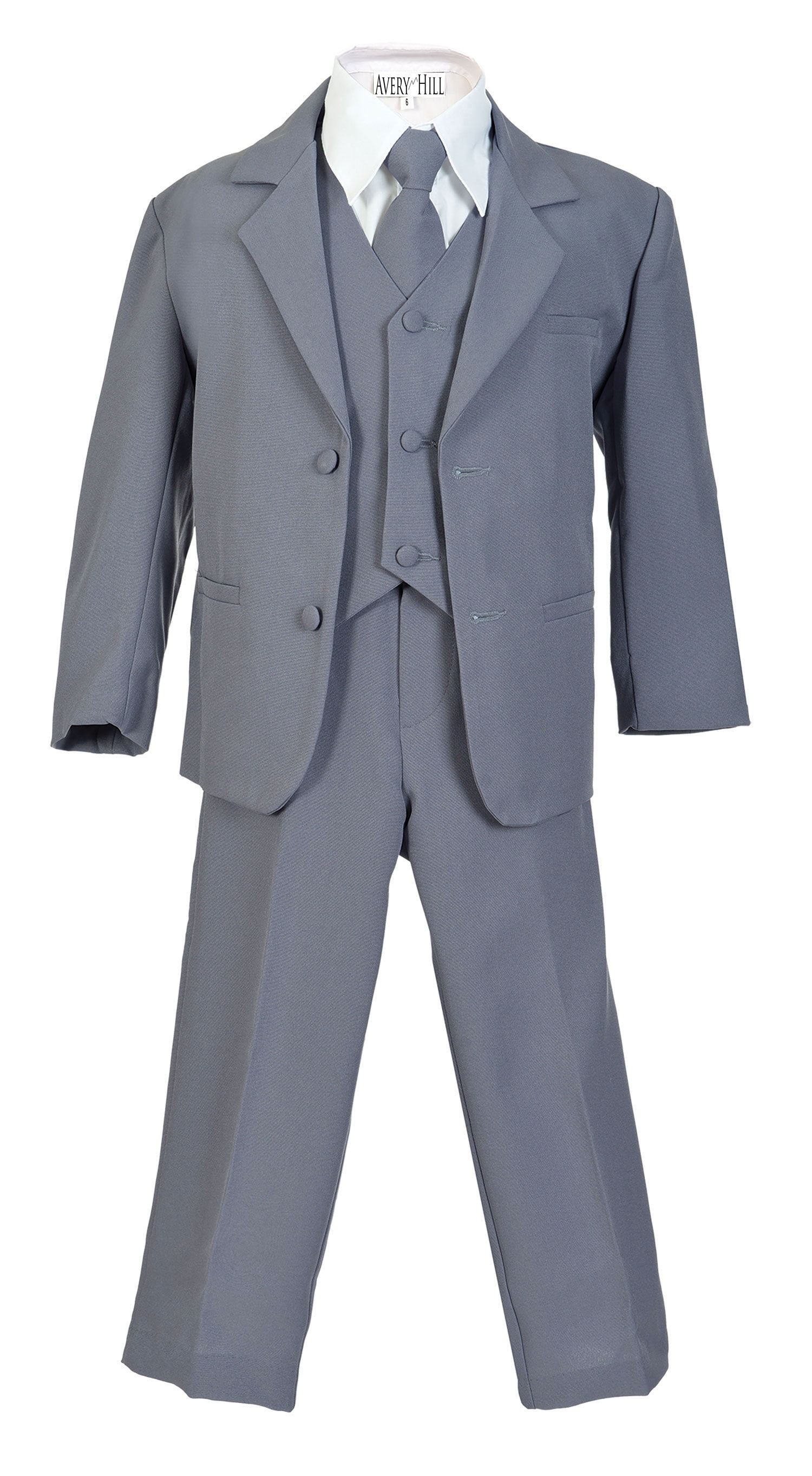 Yumcute 5 Piece Big Boys Formal Outfit Set Gray Suit with Jacket Vest Pants Shirt and Tie Walmart