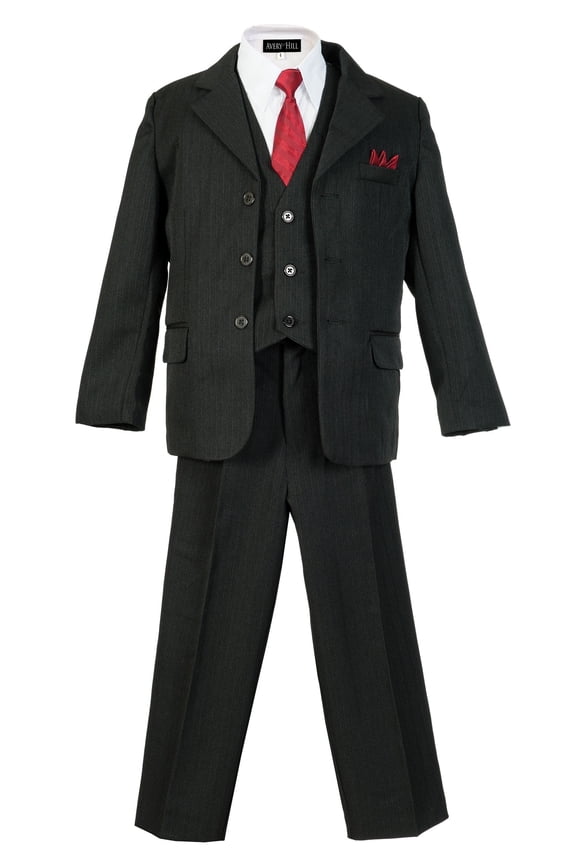 Boys Pinstripe Suit Set with Matching Tie (Toddler, Little Boys, Big Boys) Black, 6