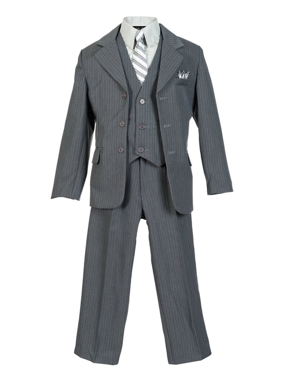Boys Pinstripe Suit Set with Matching Tie (Toddler, Little Boys, Big Boys) Light Gray, 20