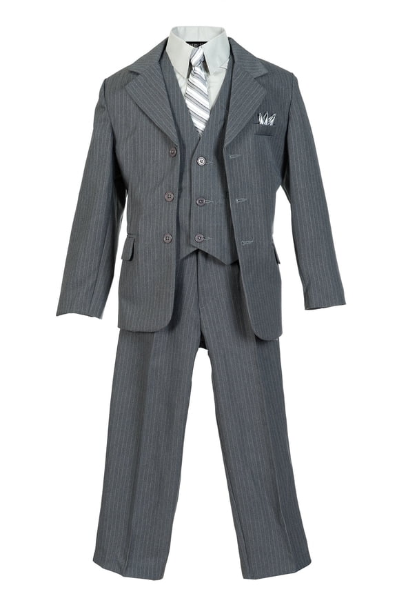 Boys Pinstripe Suit Set with Matching Tie (Toddler, Little Boys, Big Boys) Light Gray, 20