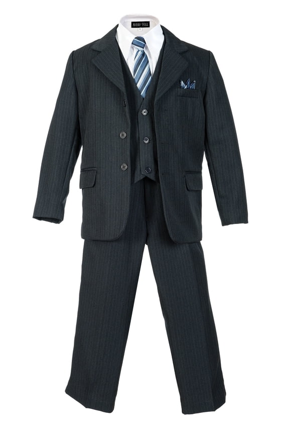 Boys Pinstripe Suit Set with Matching Tie (Toddler, Little Boys, Big Boys) Navy, 4T