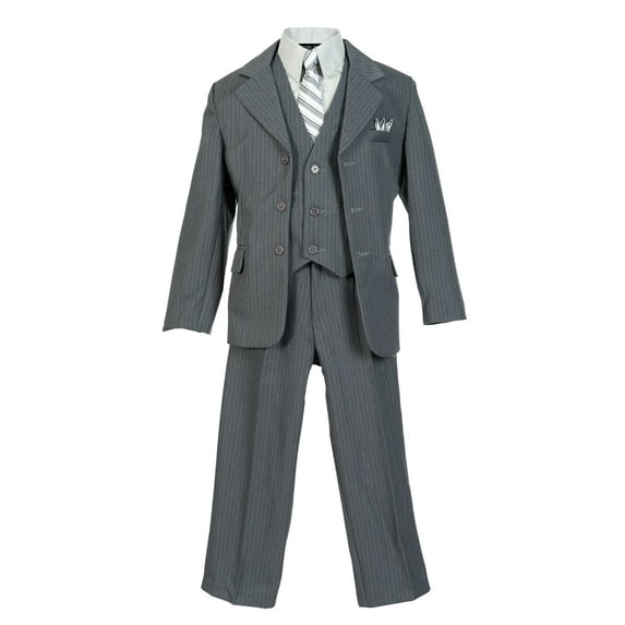 Avery Hill Boys Pinstripe Suit Set with Matching Tie (Toddler, Little Boys, Big Boys) Light Gray, 6