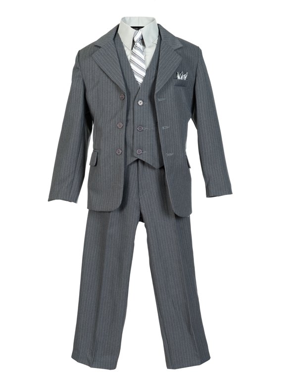Boys Pinstripe Suit Set with Matching Tie (Toddler, Little Boys, Big Boys) Light Gray, 10