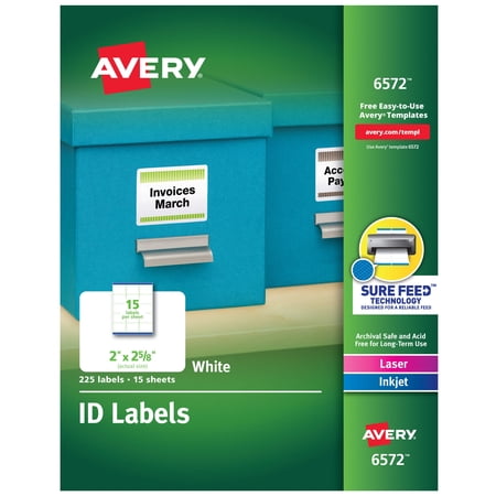Avery ID Labels, Sure Feed, 2" x 2-5/8", 225 Labels (6572)