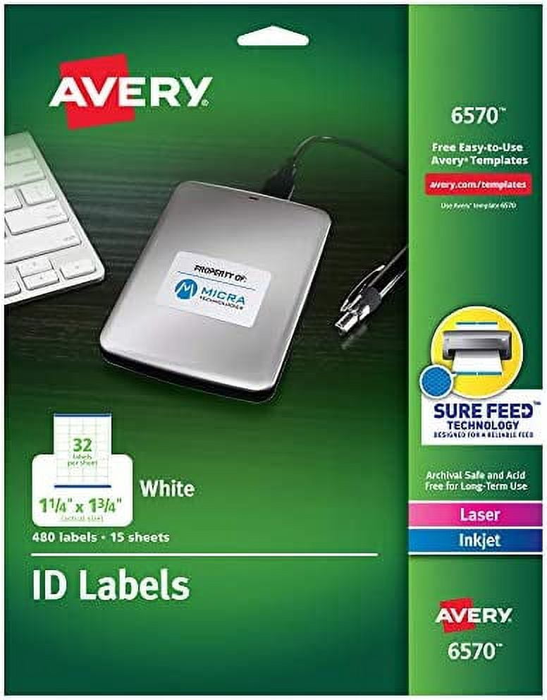 Avery ID Labels, Sure Feed Technology, Permanent Adhesive, 1.25" x 1.75