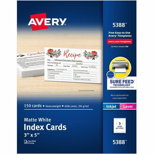 Avery Index Cards, 3" x 5", Laser & Inkjet | Pack of 2 Boxes (300 Total)
