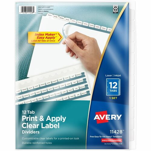 Avery® Index Maker Index Divider, 12 Print-on Tab(s), 8.5" Divider Width x 11" Divider Length, 3 Hole Punched (11428) | 2 Sets (24 Total)