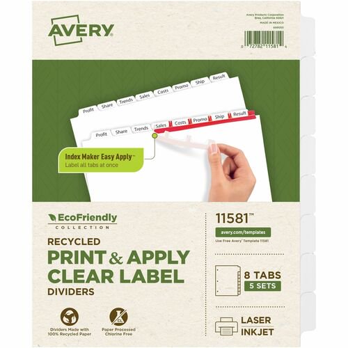 Avery® Index Maker Index Divider, Print-on Tab(s), 8.5" Divider Width x 11" Divider Length, 3 Hole Punched (11581) | 5 Packs (25 Sets)
