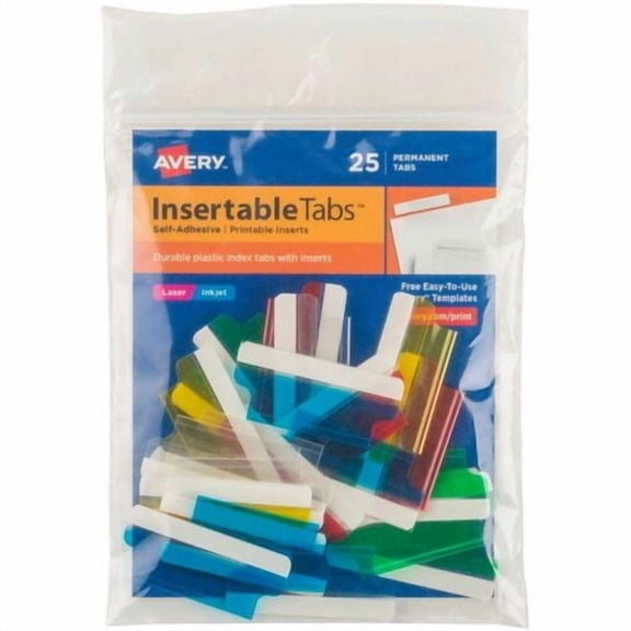 Avery® Index Tabs with Printable Inserts, Print-on Tab(s), 1.50" Tab Height, Self-adhesive, Permanent, Assorted Plastic Tab(s) (S150) | 2 Packs