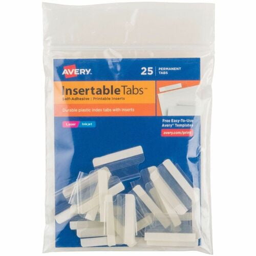 Avery® Index Tabs with Printable Inserts, Print-on Tab(s), 1" Tab Height, Self-adhesive, Permanent, Clear Plastic Tab(s) (S101) | 2 Packs