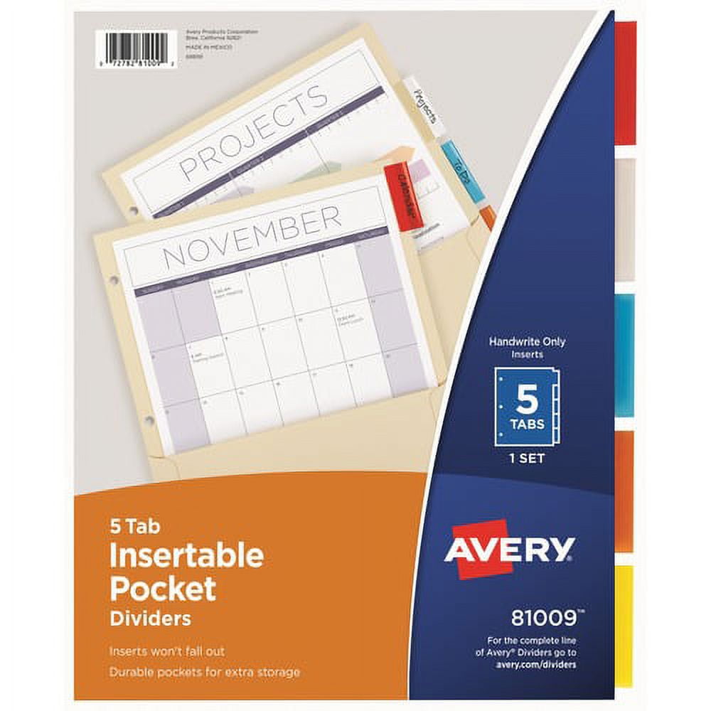 Avery Insertable 5-Tab Dividers - 5 x Divider(s) - 5 Tab(s) - 5 - 5 Tab(s)/Set - 9.3
