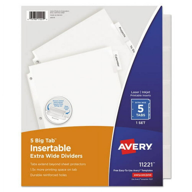 Insertable Big Tab Dividers, 5-Tab, Single-Sided Copper Edge Reinforcing, 11.13 x 9.25, White, Clear Tabs, 1 Set