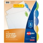 Avery Insertable Divider, Style Edge, 5-Tab, Plastic, Printable Inserts, Multicolor Tabs, 1 Set