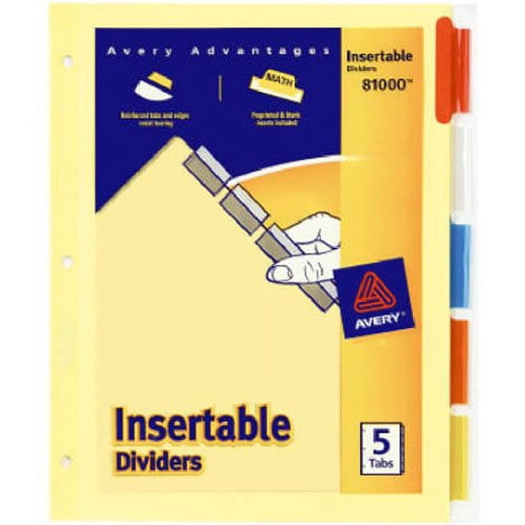 Avery Insertable Dividers 5 Multicolor Tabs, 1 Set (81000) (Pack of 2)