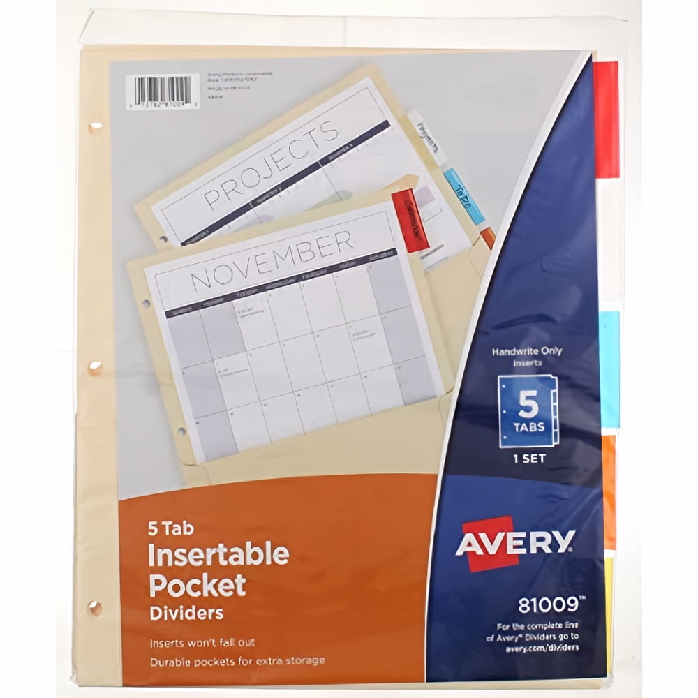 Avery Insertable Dividers with Pockets Multicolor Tabs (Pack of 18 ...