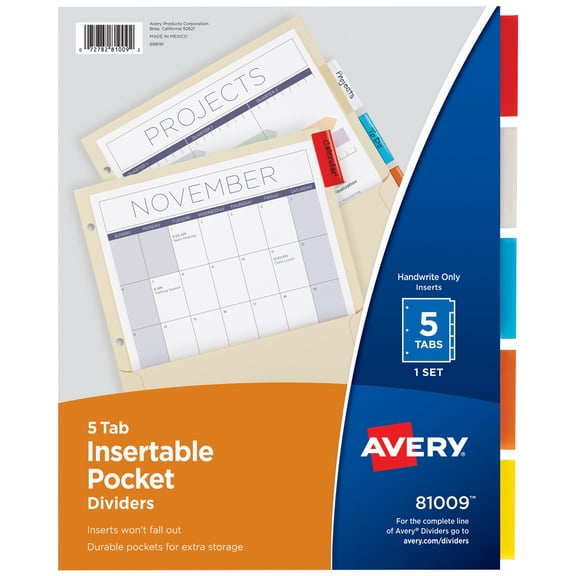 Avery Paper Dividers, Insertable Big Tab, 5-Tab, Multicolor, 1 Set