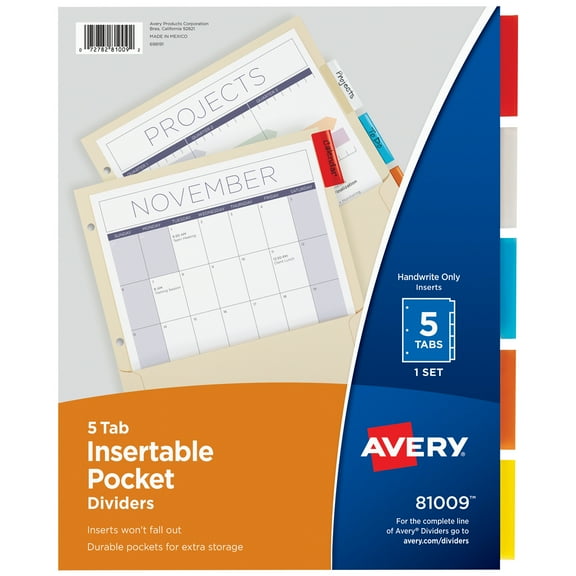 Avery Insertable Dividers with Pockets, 5-Tab (81009)