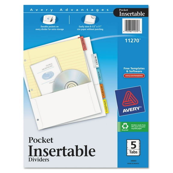 Avery Insertable Dividers with Pockets, 5-Tab, Multicolor (11270)
