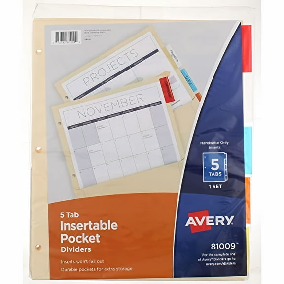 Avery Insertable Dividers with Pockets Multicolor Tabs (Pack of 60)