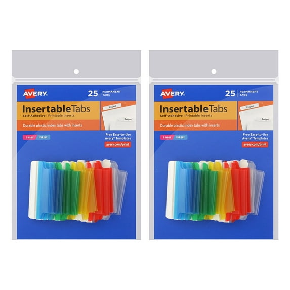 Avery Insertable Index Tabs with Printable Inserts, 1 1/2 Inch, Assorted with White, 50-Count