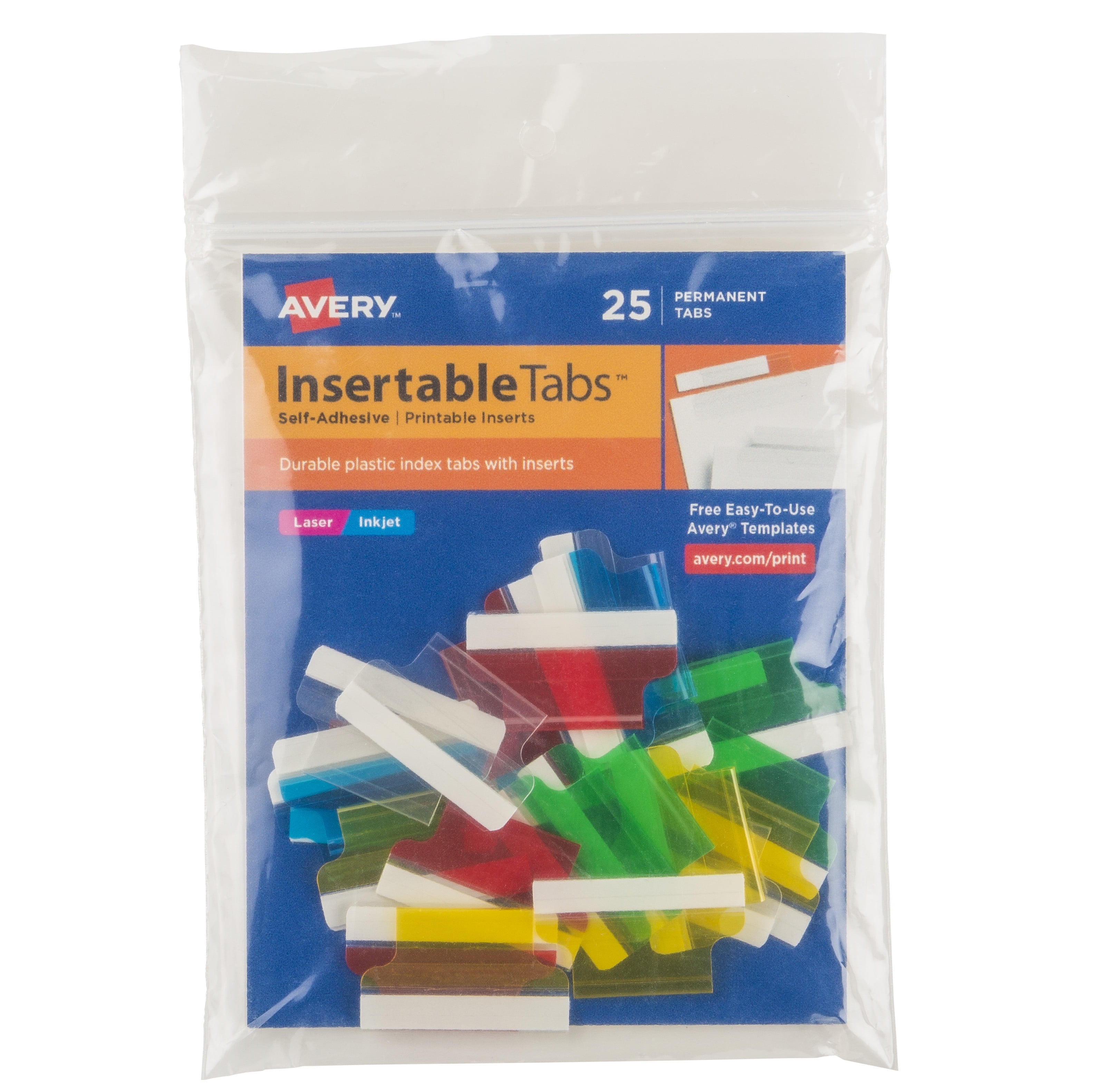 AVERY G Avery Insertable Tabs, Printable Inserts, 1" Assorted Colors, 25 Tabs (16219)
