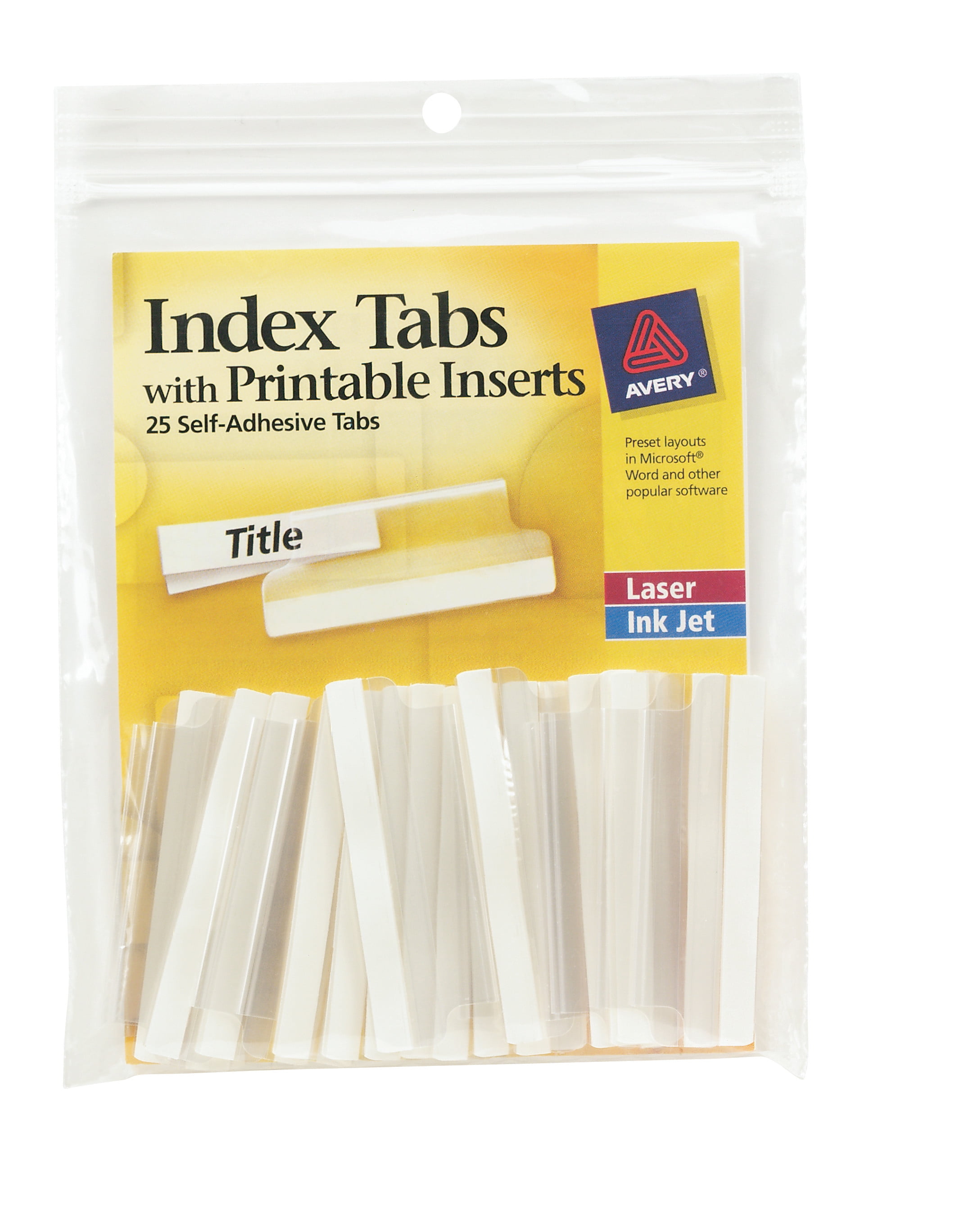 Avery Insertable Tabs, Self-Adhesive, Printable Inserts, 2 Clear, 25 Tabs  (16241)