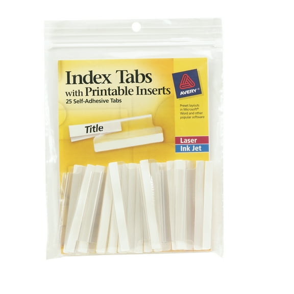 Avery Insertable Tabs, Self-Adhesive, Printable Inserts, 2" Clear, 25 Tabs (16241)