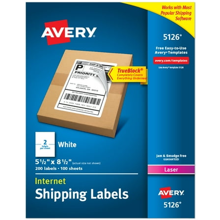 Avery Shipping Labels, 5.5" x 8.5", White, 200 Labels (5126)