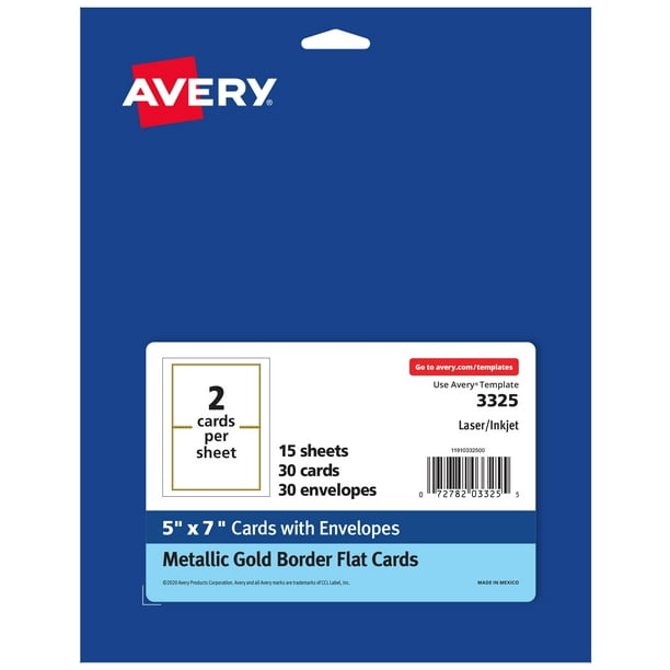 Avery Invitation Cards, Matte White with Metallic Gold Borders, 5" x 7