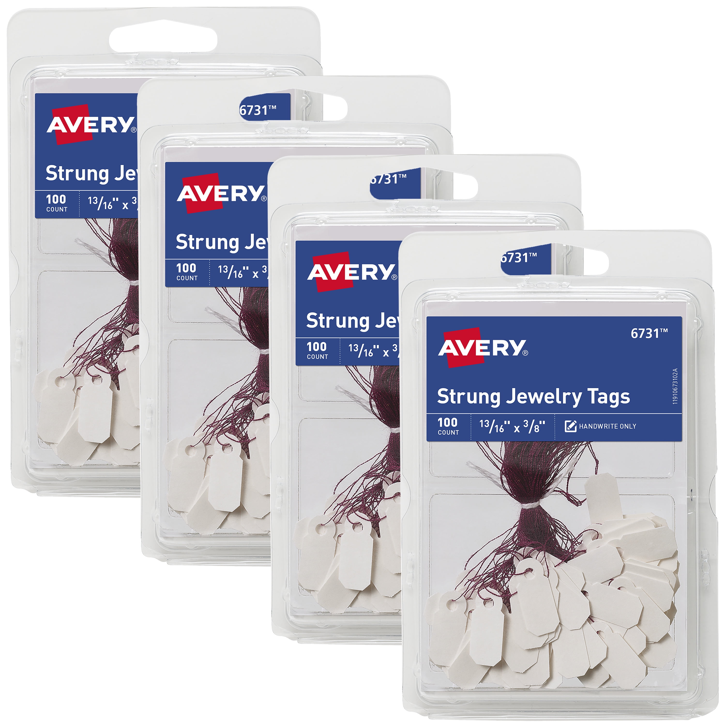 Avery Jewelry Tags with String, 0.8125 x 0.375 Inches, 4 Packs, 400 Strung  Tags Total (50226) 