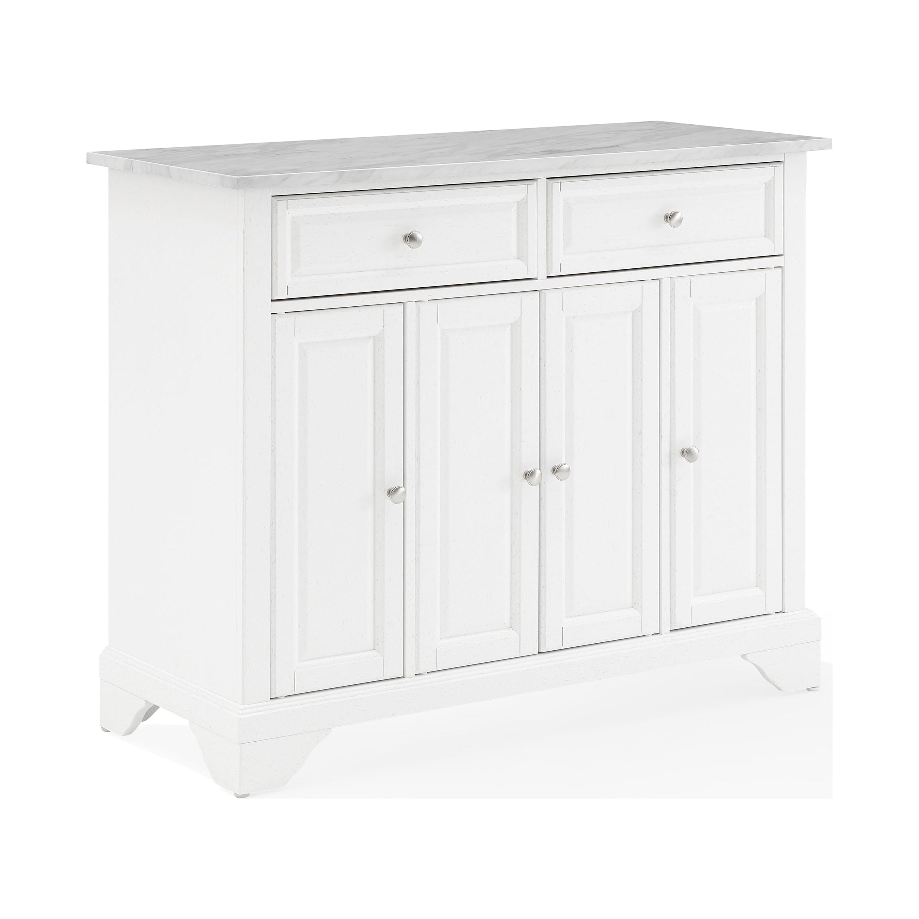 Avery Distressed White Kitchen Island Cart with Faux Marble Top