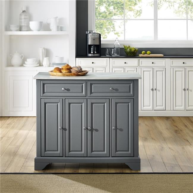 Avery Distressed Gray Solid Hardwood Kitchen Island with Faux Marble Top