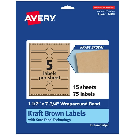 Avery Kraft Brown Wraparound Band Labels, 1.5" x 7.75", 75 Labels