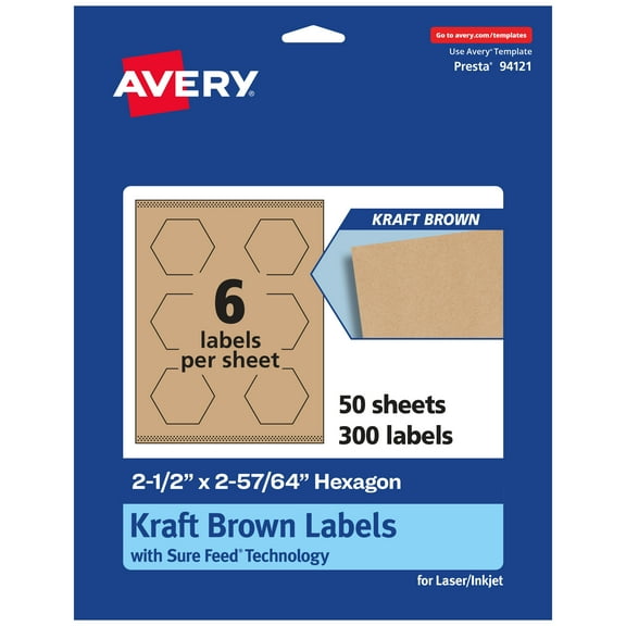 Avery Kraft Brown Hexagon Labels, 2-1/2" x 2-57/64", 300 Labels