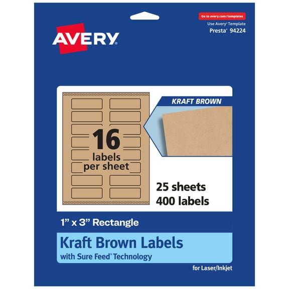 Avery Kraft Brown Rectangle Labels, 1" x 3", 400 Labels