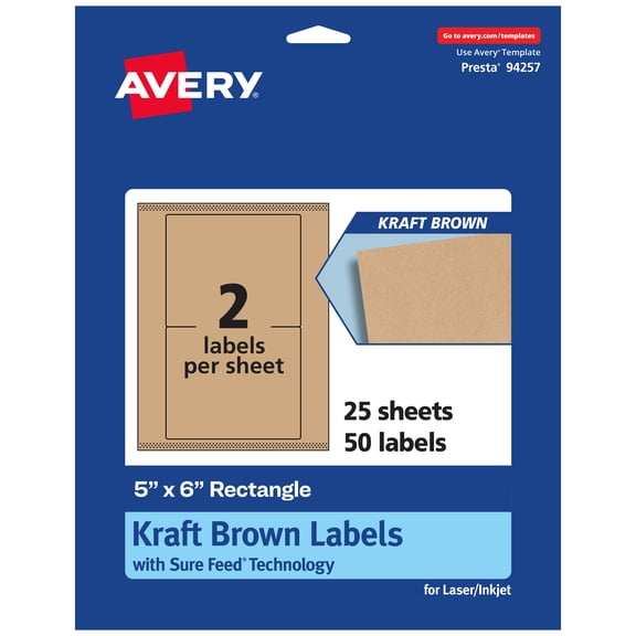 Avery Kraft Brown Rectangle Labels, 5" x 6", 50 Labels