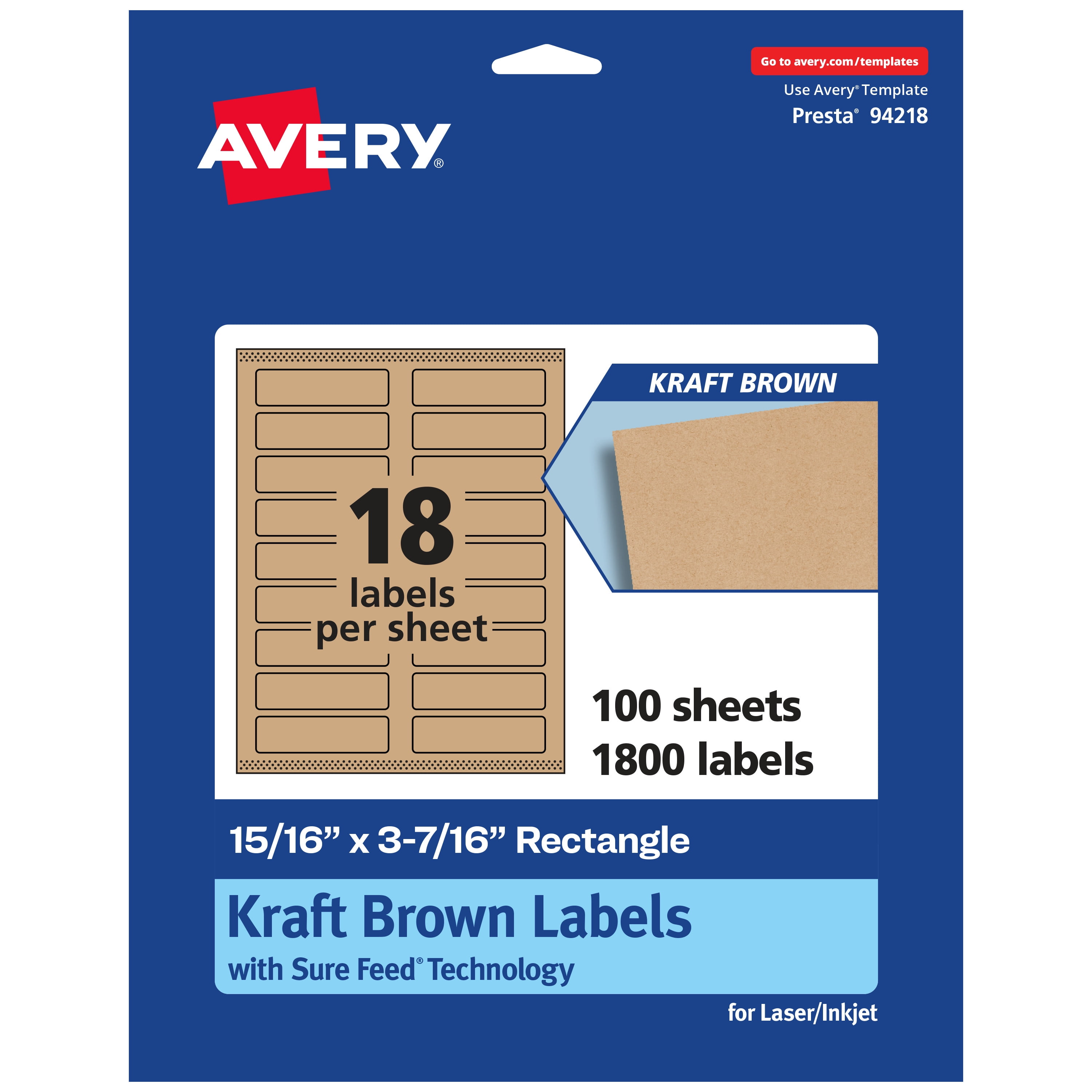 Avery Kraft Brown Rectangle Labels with Sure Feed, 15/16" x 37/16
