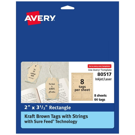 Avery Kraft Brown Rectangle Tags, 2" x 3.5", 64 Total (80517)