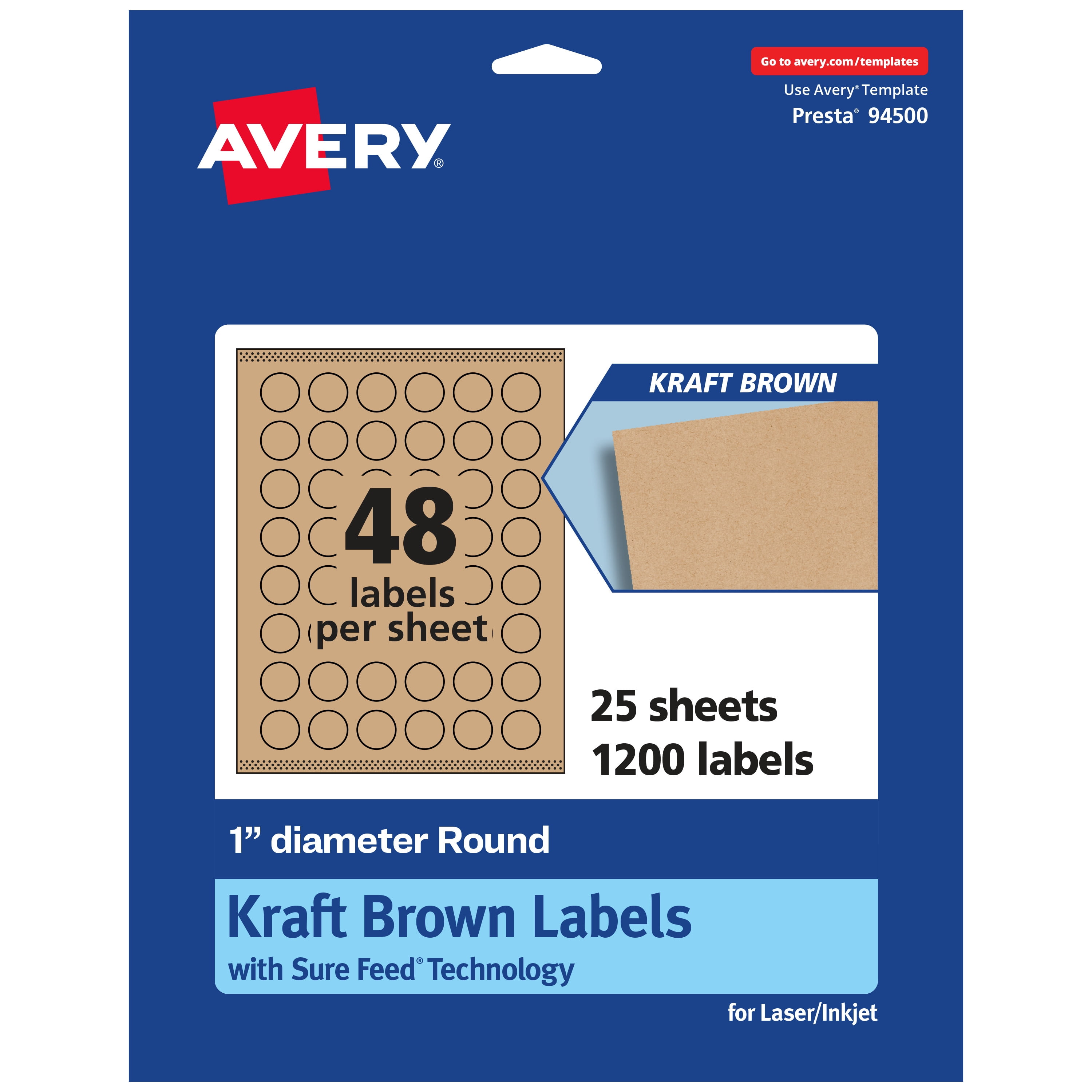 Avery Kraft Brown Round Labels, 1" Diameter, 1,200 Labels