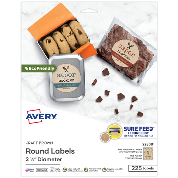 Avery Kraft Brown Round Labels, 2.5" Diameter, 225ct (22808)
