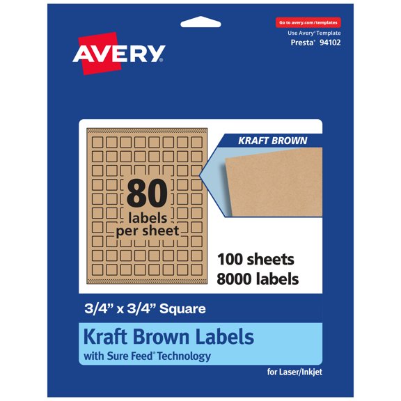 Avery Kraft Brown Square Labels, 3/4" x 3/4", 8,000 Labels