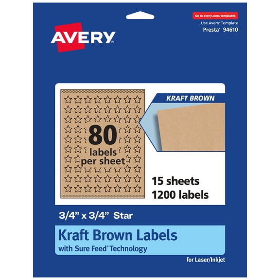Avery Kraft Brown Star Labels, .75" x .75", 1,200 Labels