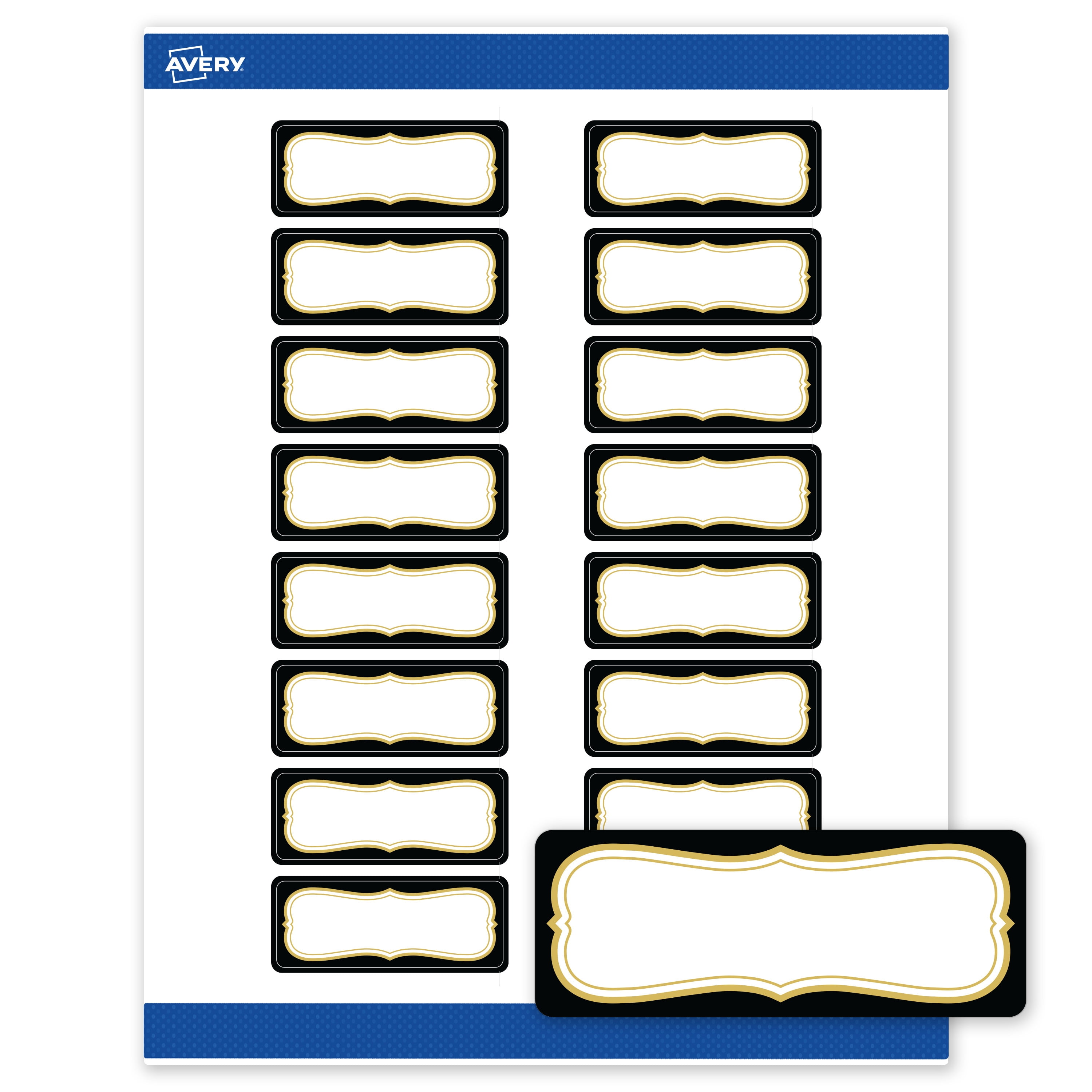 Avery Labels, 1" x 25/8", Black with Gold Flourish, Matte
