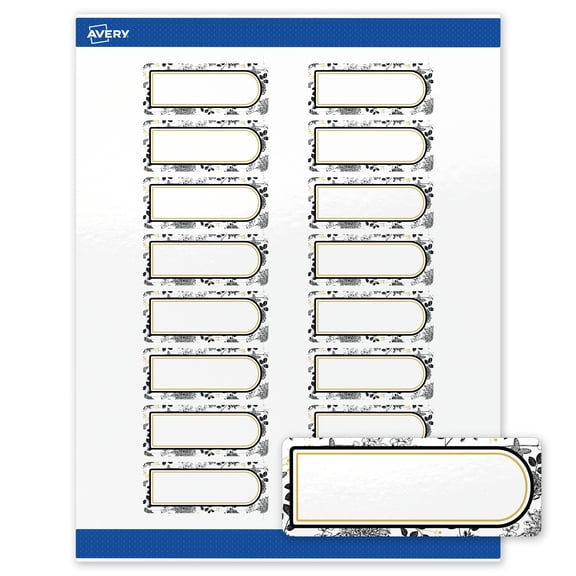 Avery Labels, 1" x 2-5/8", Glossy White, Arched Gold & Black Florals