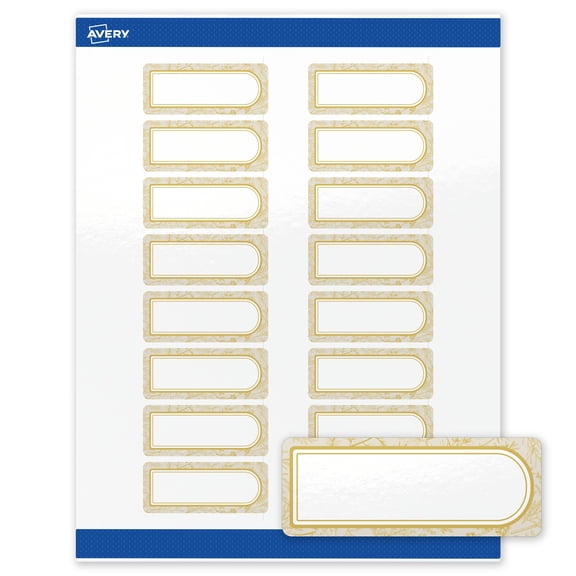 Avery Labels, 1" x 2-5/8", Glossy White, Arched Metallic Gold Florals