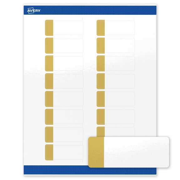 Avery Labels, 1" x 2-5/8", Glossy White, Dipped Gold Edge