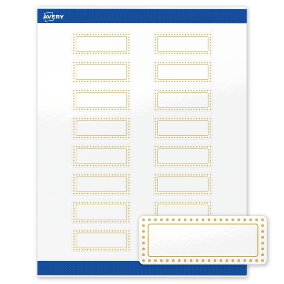 Avery Labels, 1" x 2-5/8", Glossy White, Gold Border w/ Gold Dots, 160ct